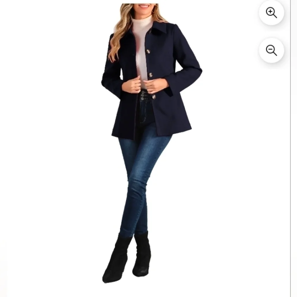 Allegra K Women's Peter Pan Collar Single Breasted Overcoat Coat